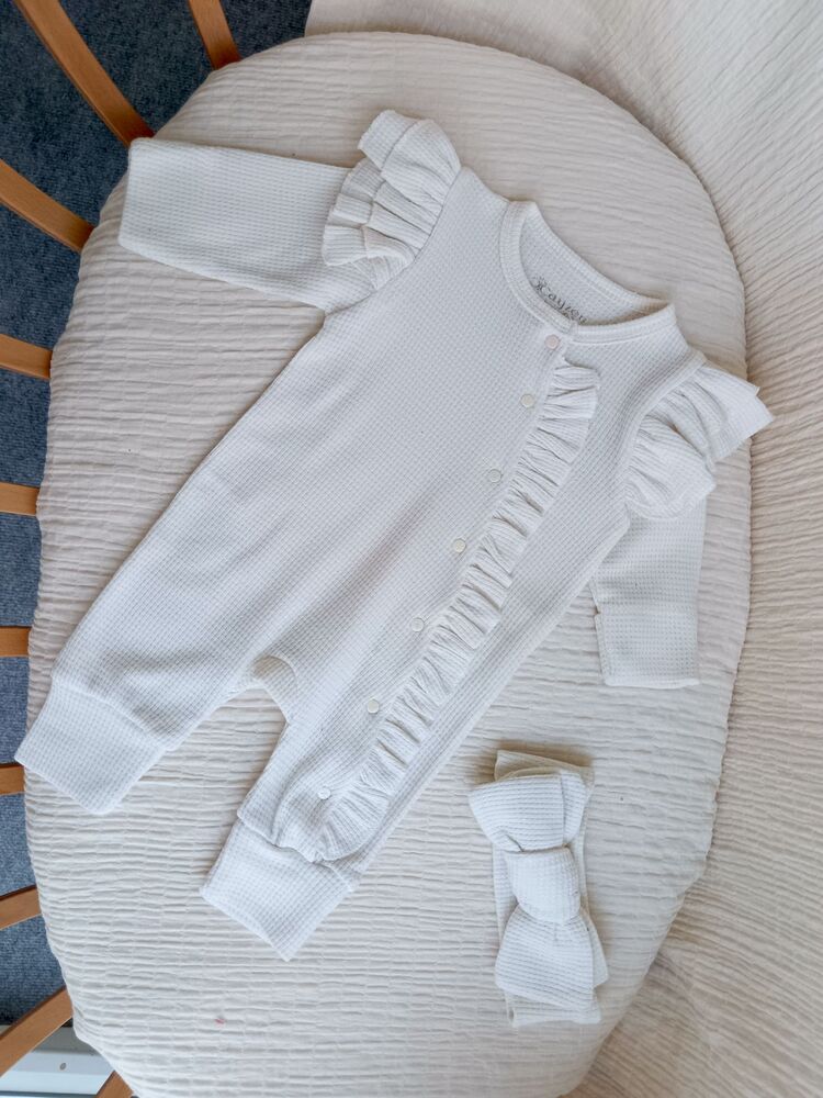 Orkide Fırfır Detaylı Krem Bandanalı Tulum Set