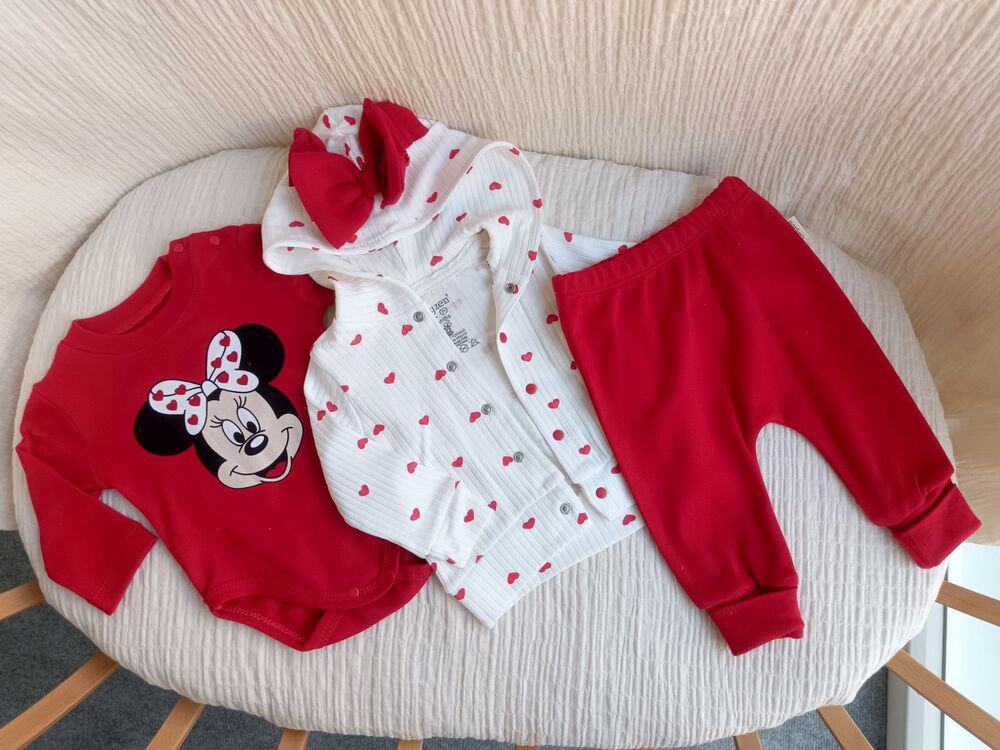 Minnie Hırkalı Kalpli 3lü Takım