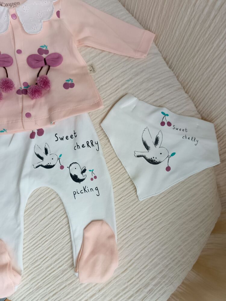 Luna Kiraz Detaylı 5li Hastane Çıkışı Seti Somon