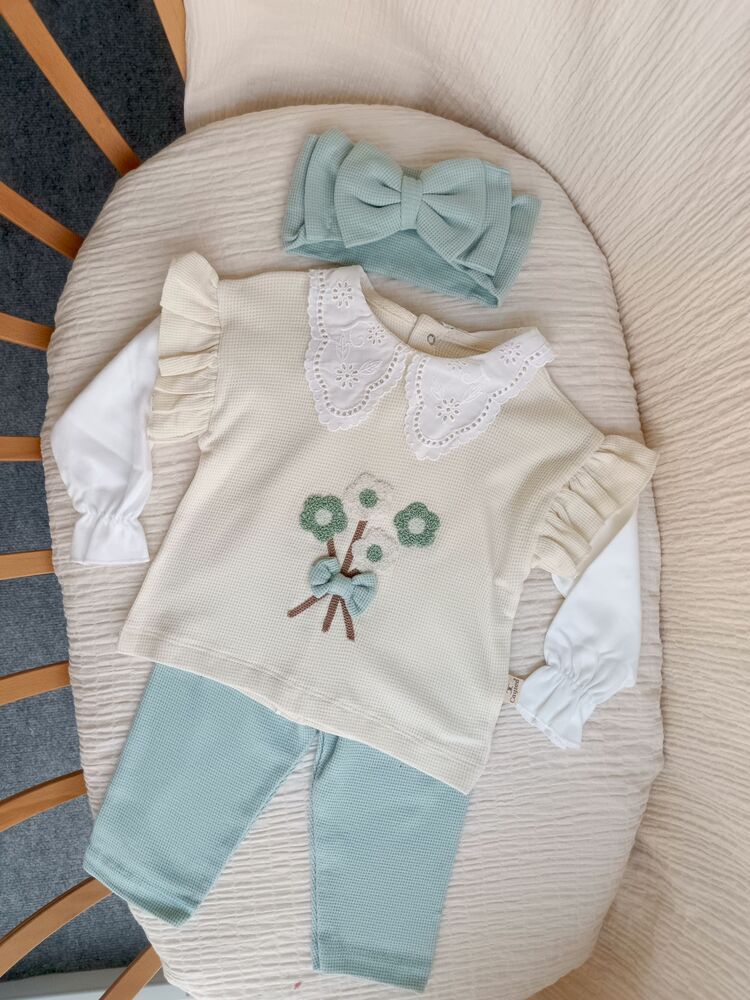 Mila Yakası Dantelli Mint Yeşili 3lü Takım