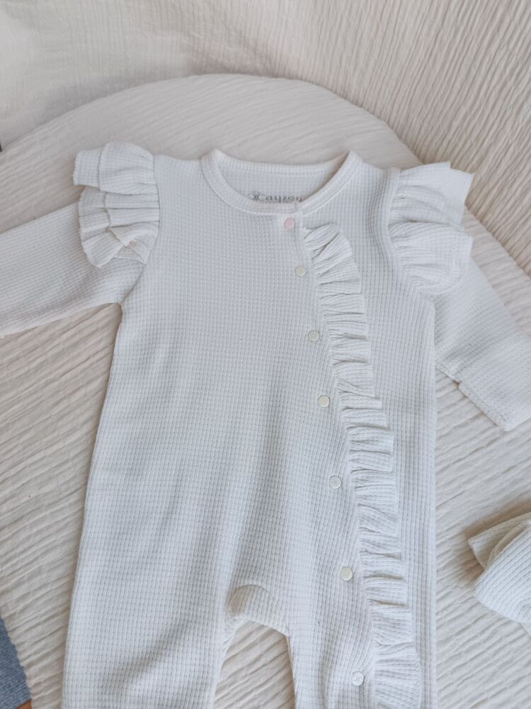 Orkide Fırfır Detaylı Krem Bandanalı Tulum Set