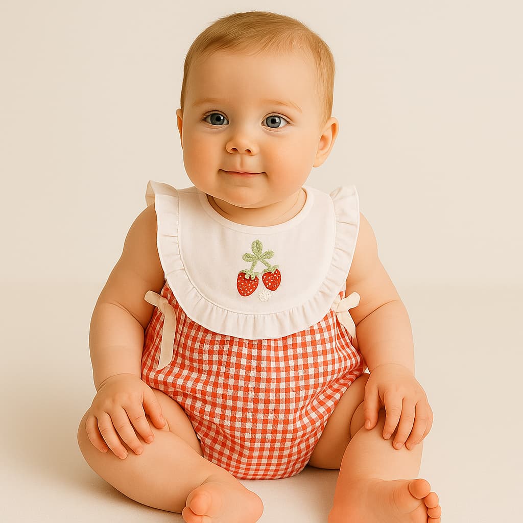 Strawberry Belle Ekoseli Romper Kırmızı