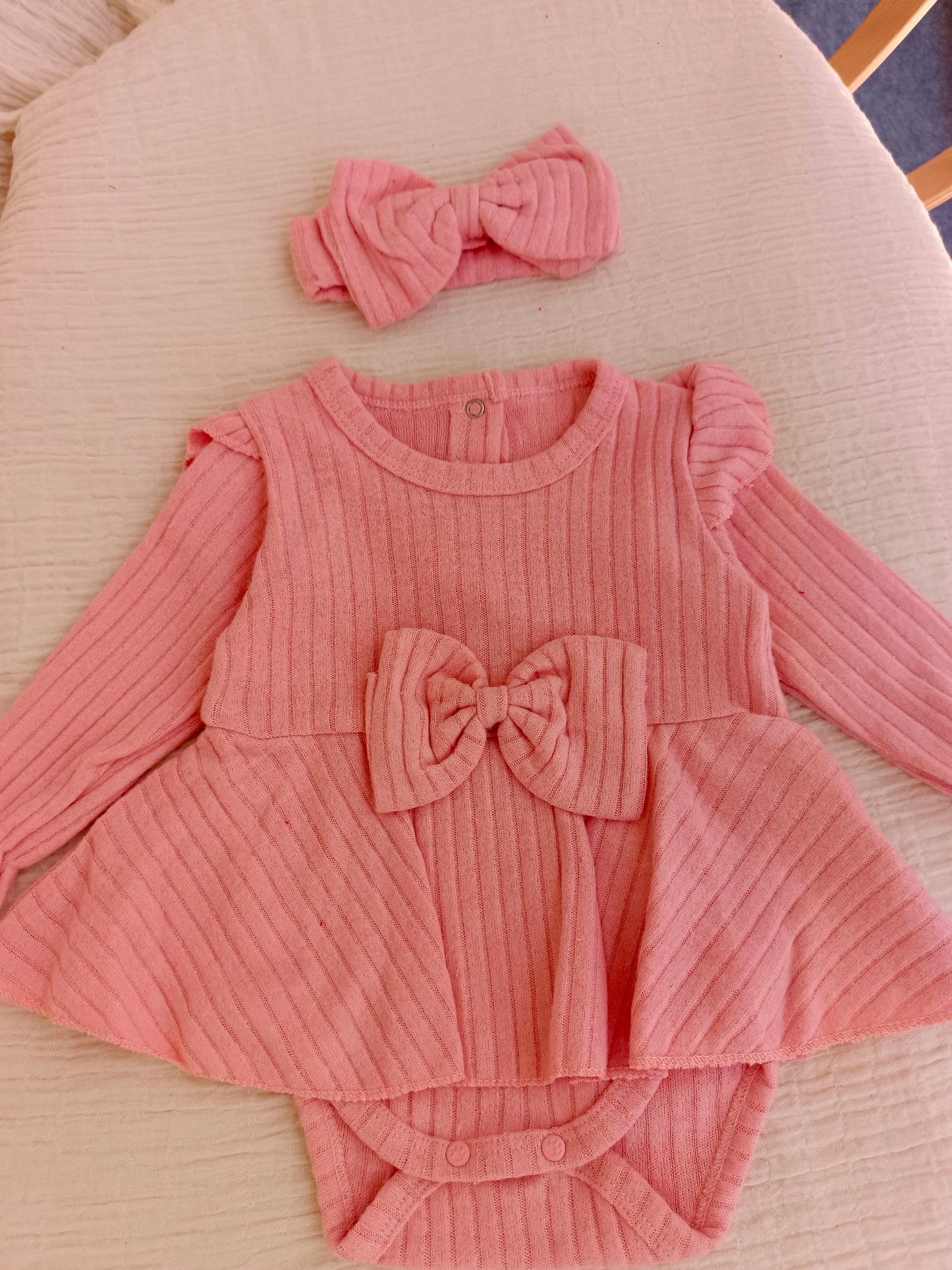 Pembe Şardonlu Romper Takım