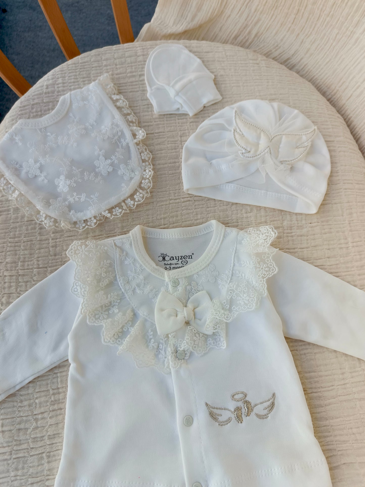 Melek Kanatlı 5'li Hastane Çıkışı Set Beyaz