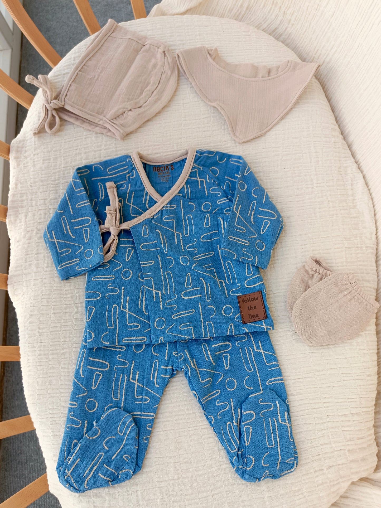 Linear Müslin Hastane Çıkışı Set Mavi