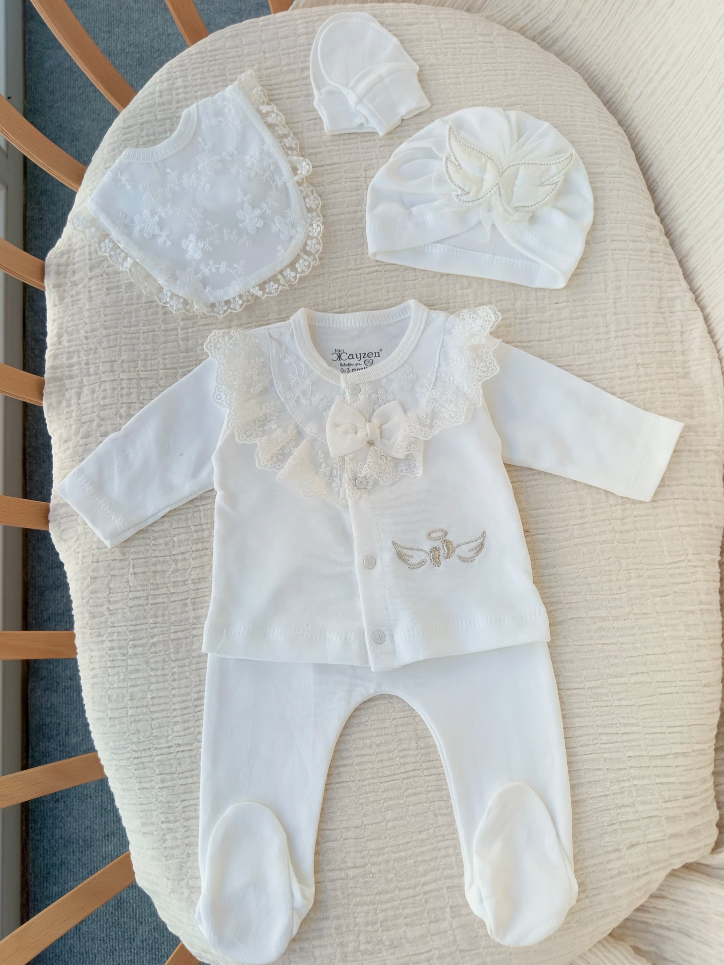 Melek Kanatlı 5'li Hastane Çıkışı Set Beyaz