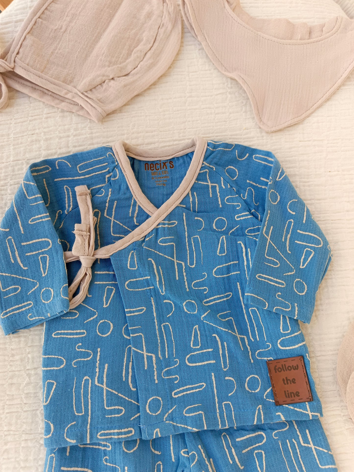 Linear Müslin Hastane Çıkışı Set Mavi