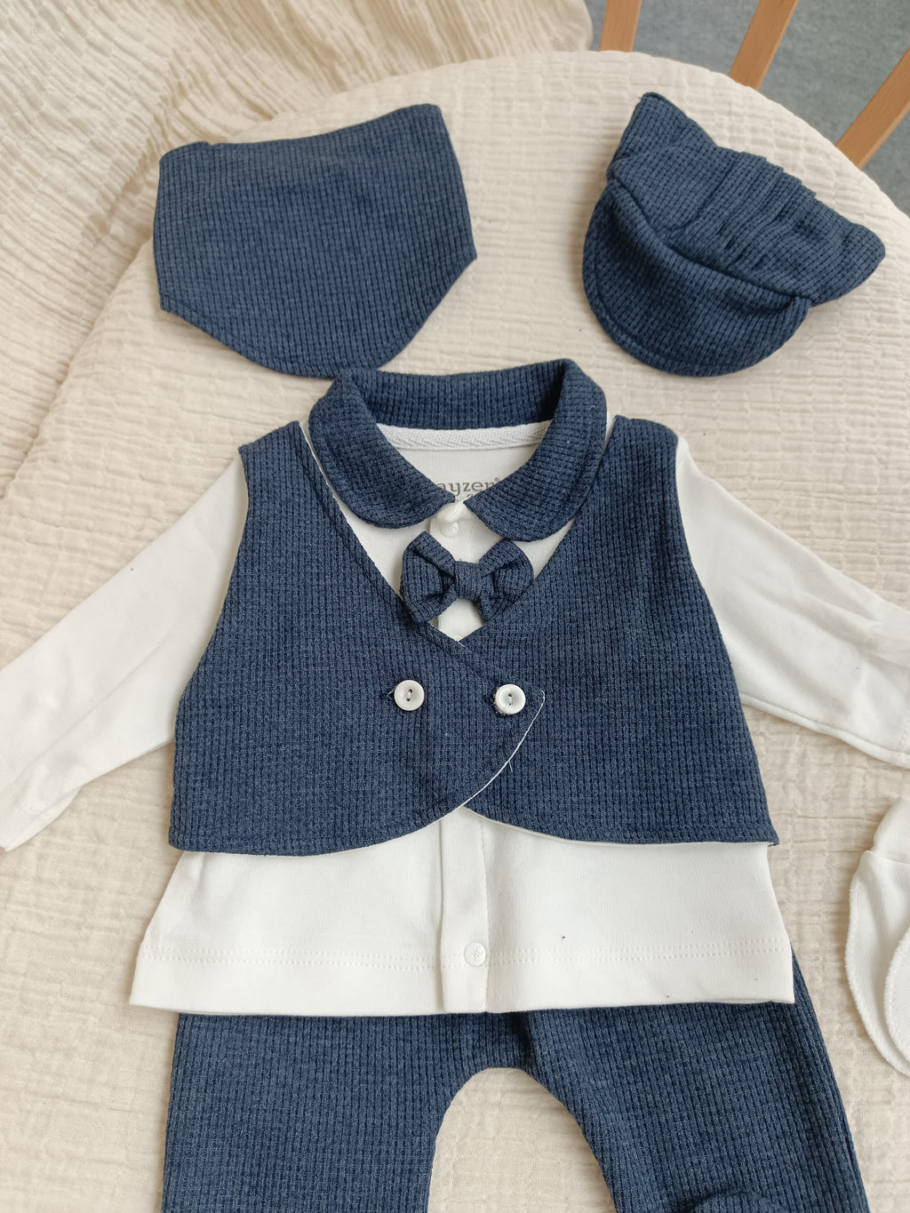 Waffle Erkek Bebek Hastane Yenidoğan Seti Lacivert