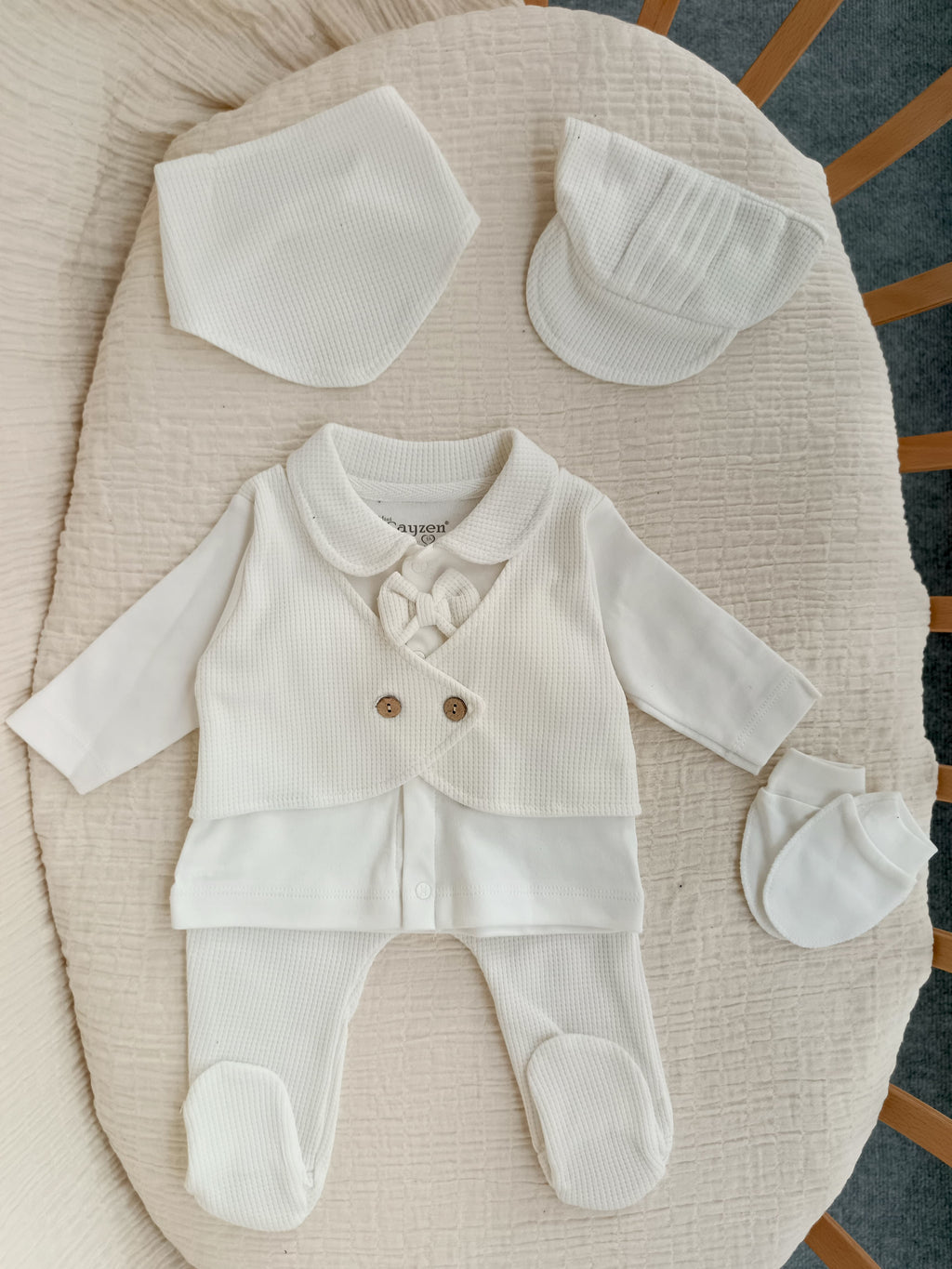 Waffle Erkek Bebek Hastane Yenidoğan Seti Beyaz