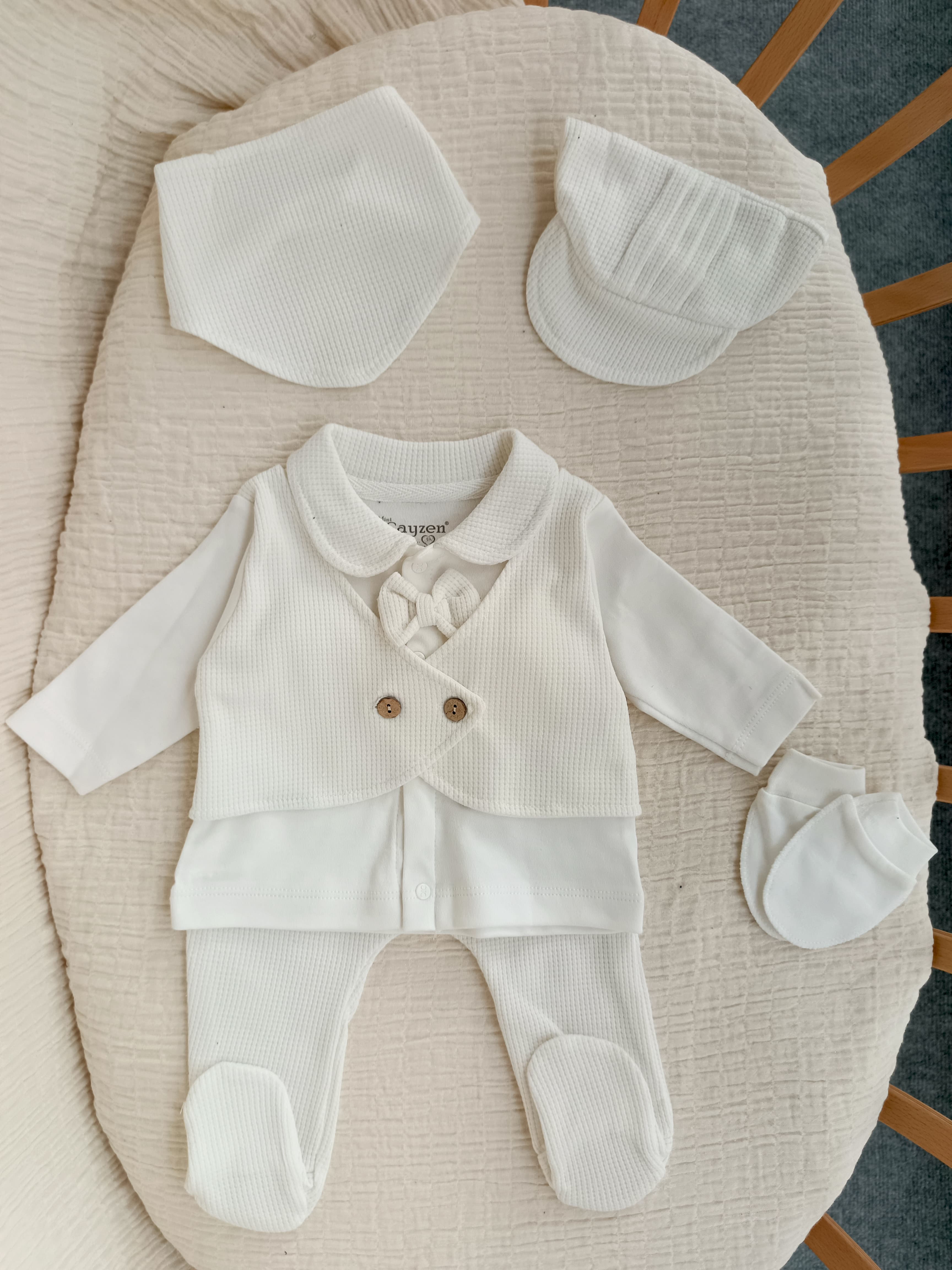 Waffle Erkek Bebek Hastane Yenidoğan Seti Beyaz