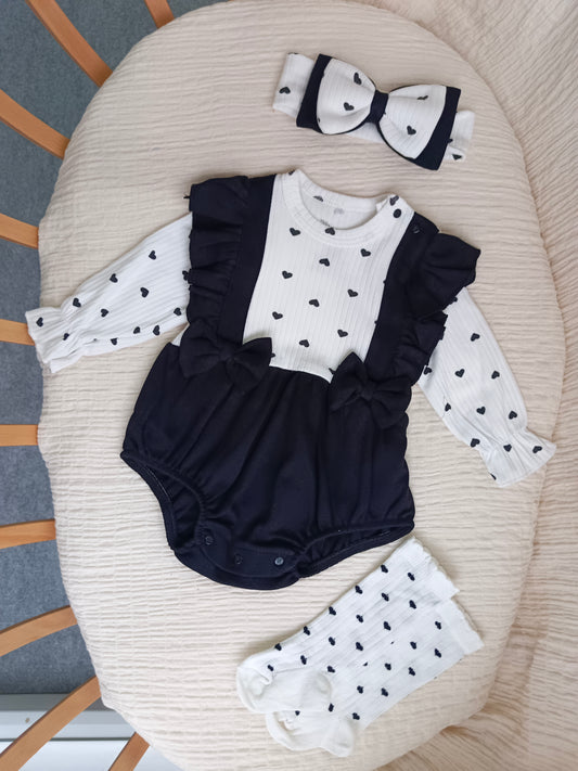 Love Siyah Kalpli Çoraplı Romper Tulum Set
