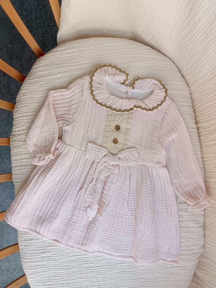 Fiyonk Detaylı Müslin Pudra Elbise