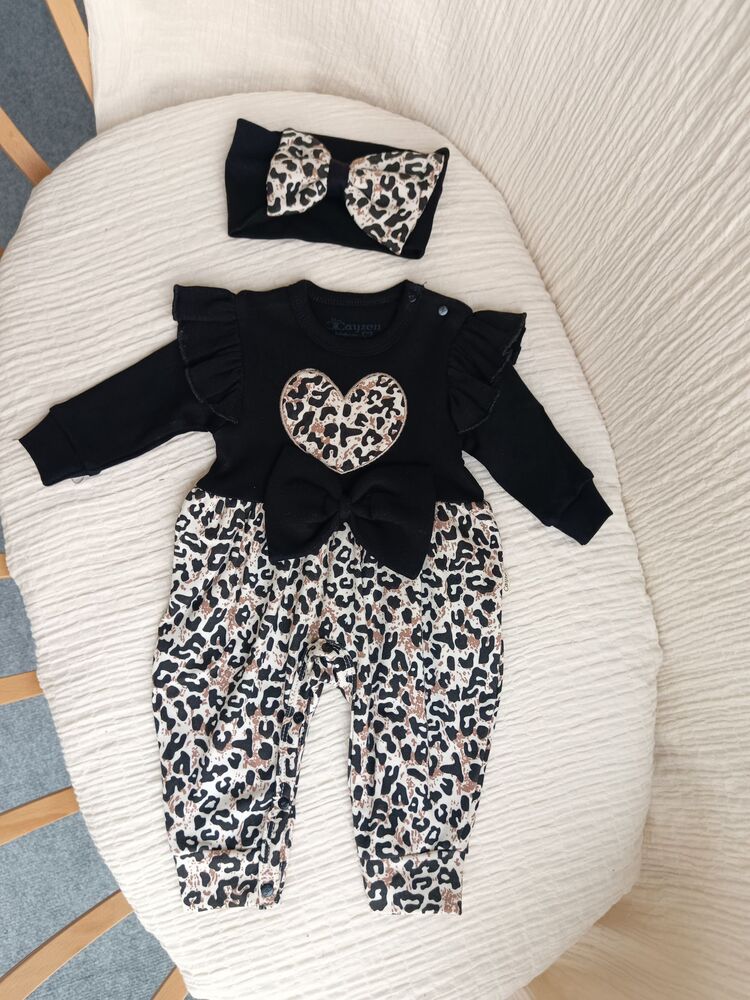 Lenora Leoparlı Siyah Tulum