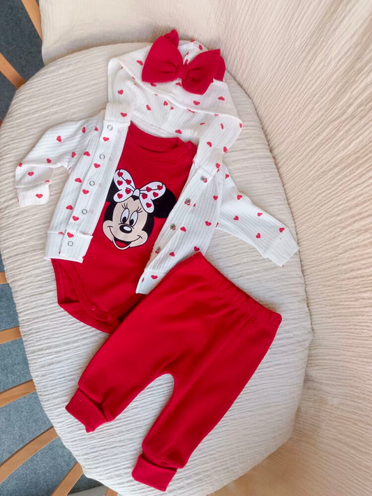 Minnie Hırkalı Kalpli 3lü Takım