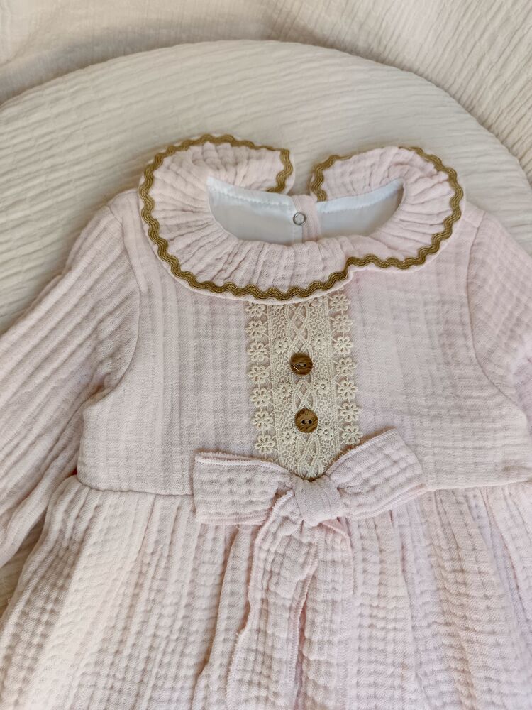 Fiyonk Detaylı Müslin Pudra Elbise