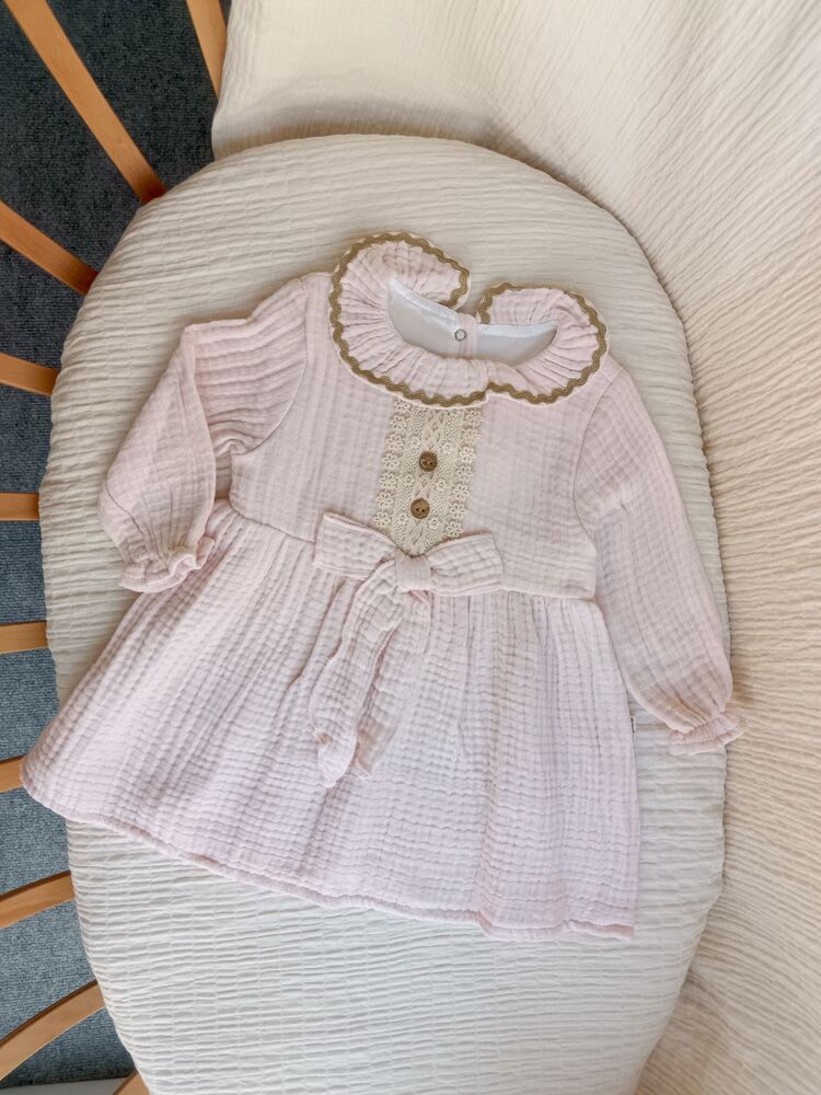 Fiyonk Detaylı Müslin Pudra Elbise