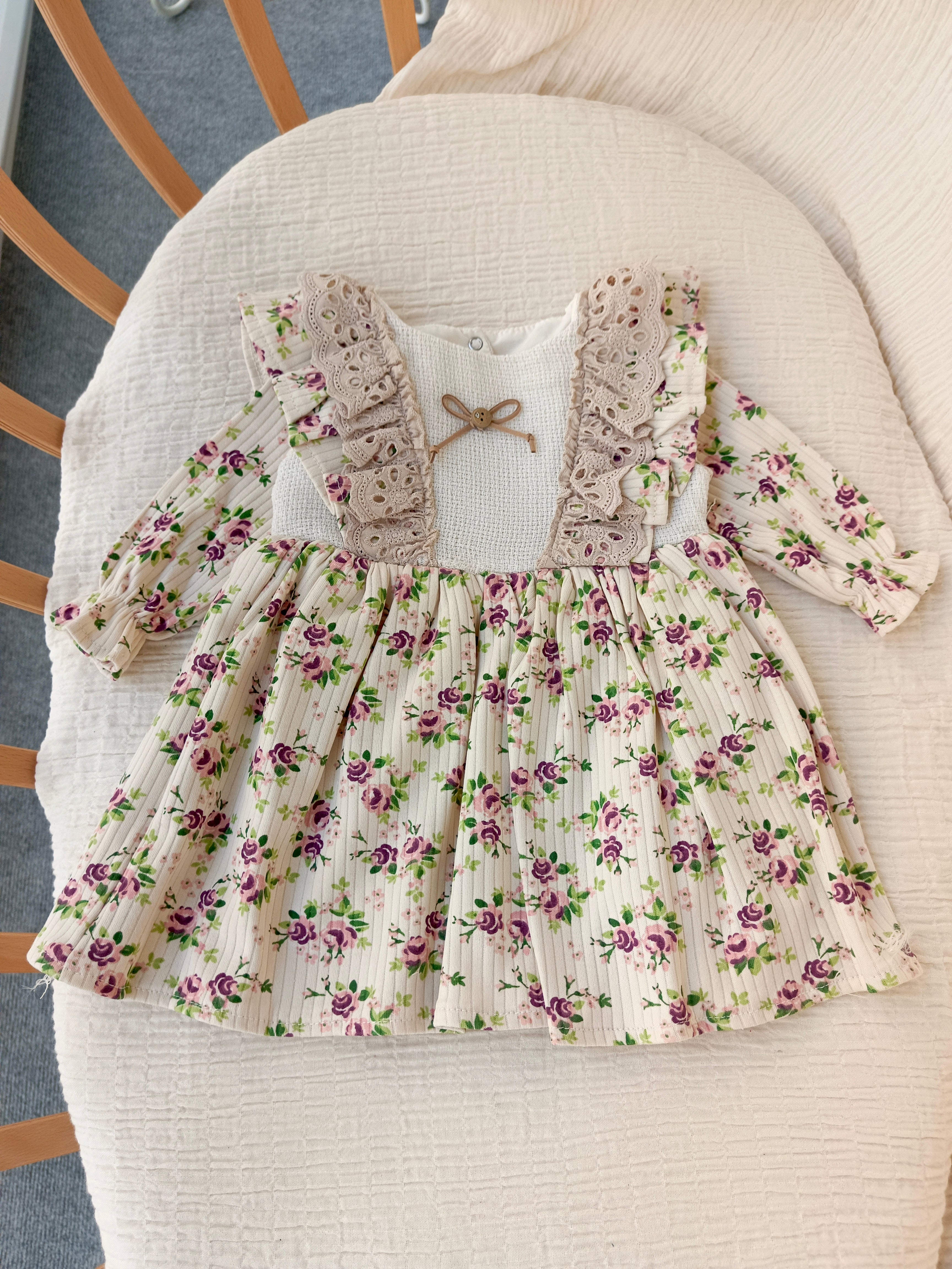 Çiçekli Kız Bebek Elbise Pembe