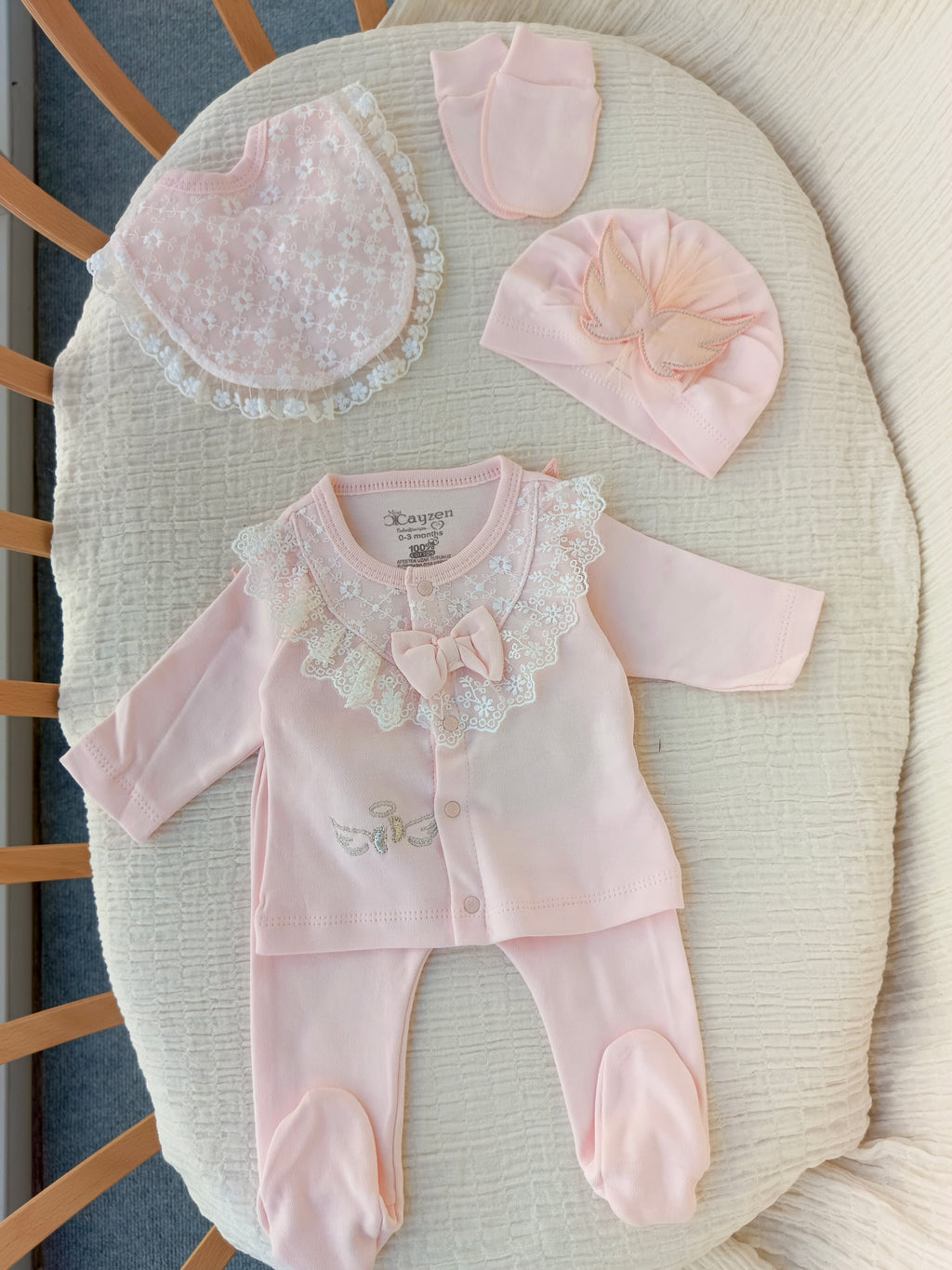 Melek Kanatlı 5'li Yenidoğan Hastane Çıkışı Seti Somon