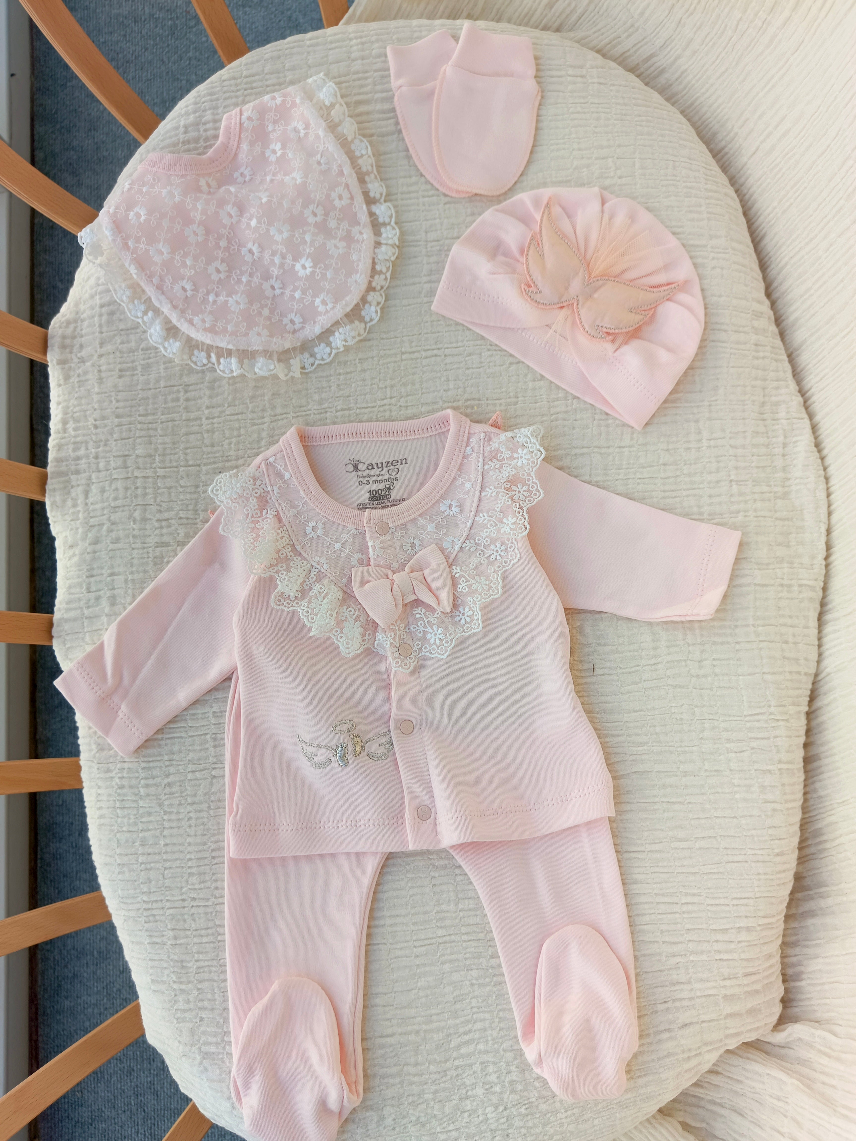 Melek Kanatlı 5'li Yenidoğan Hastane Çıkışı Seti Somon