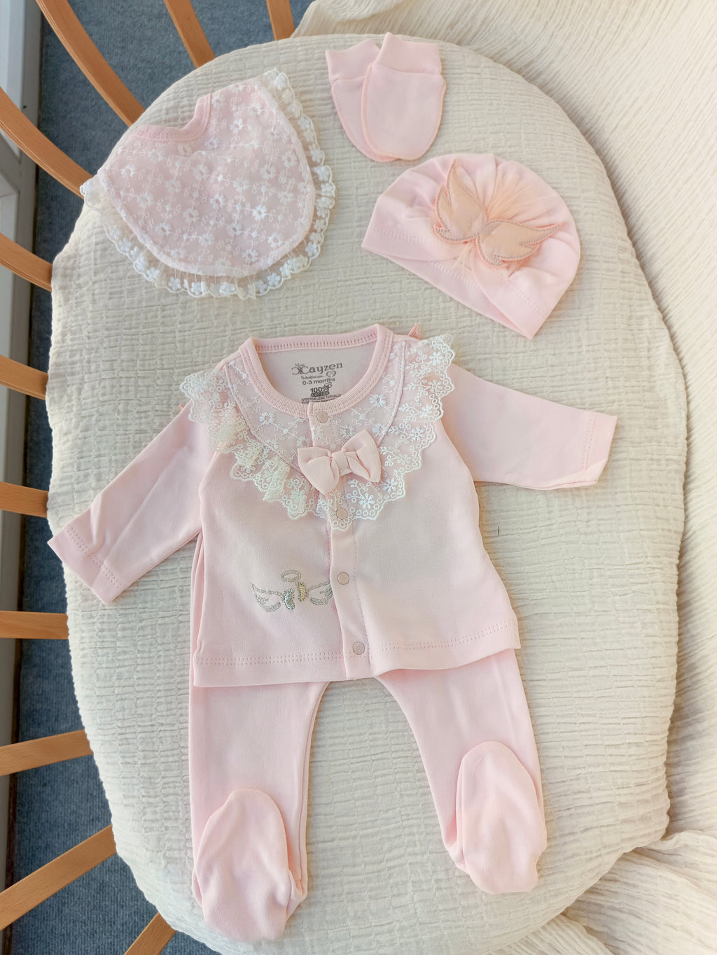 Melek Kanatlı 5'li Yenidoğan Hastane Çıkışı Seti Somon