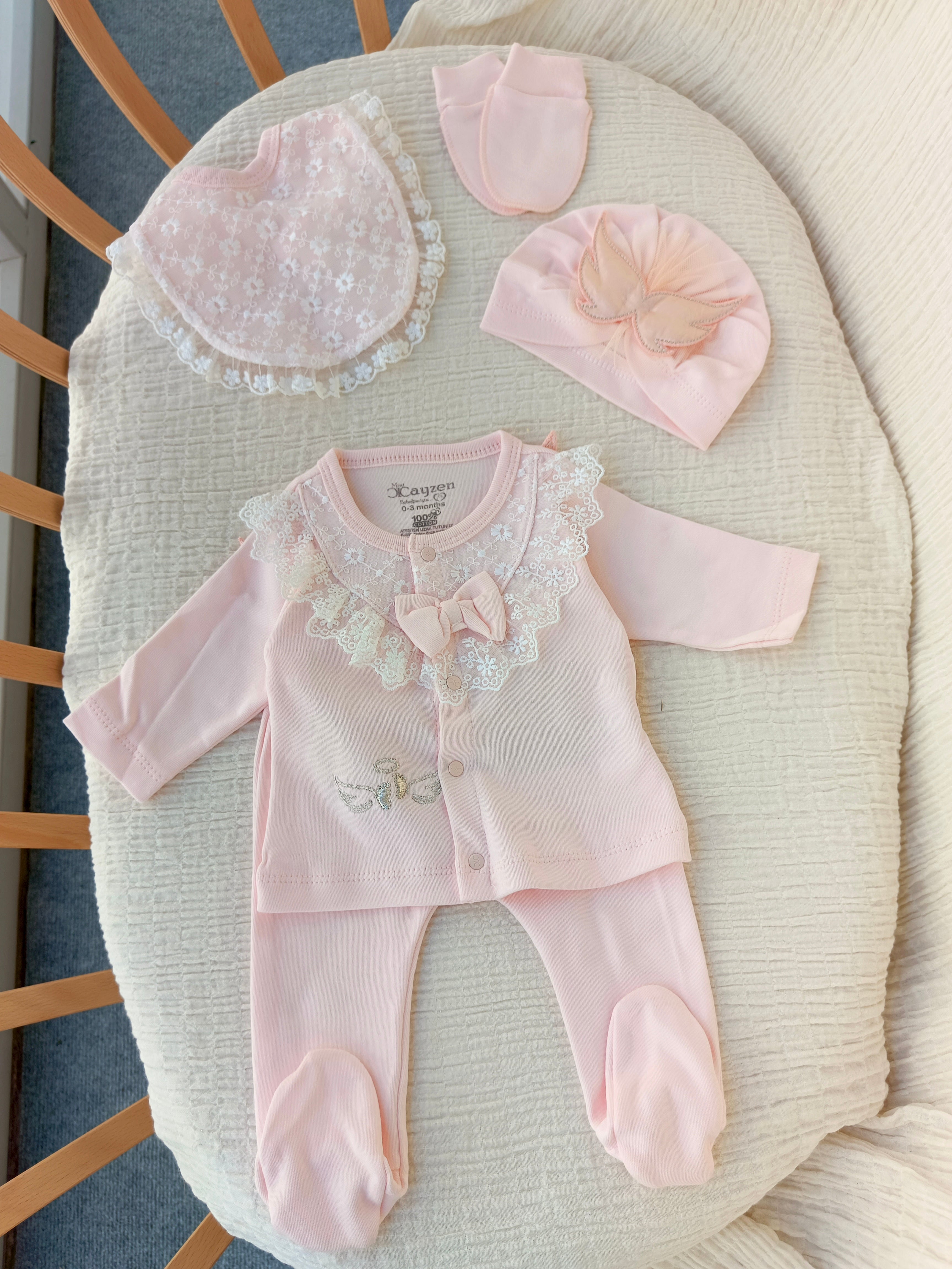 Melek Kanatlı 5'li Yenidoğan Hastane Çıkışı Seti Somon