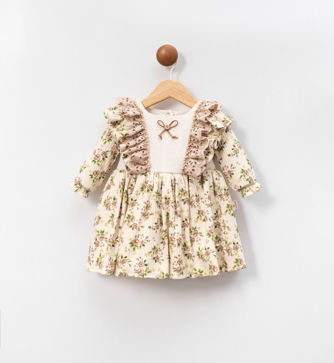 Çiçekli Kız Bebek Elbise Bej