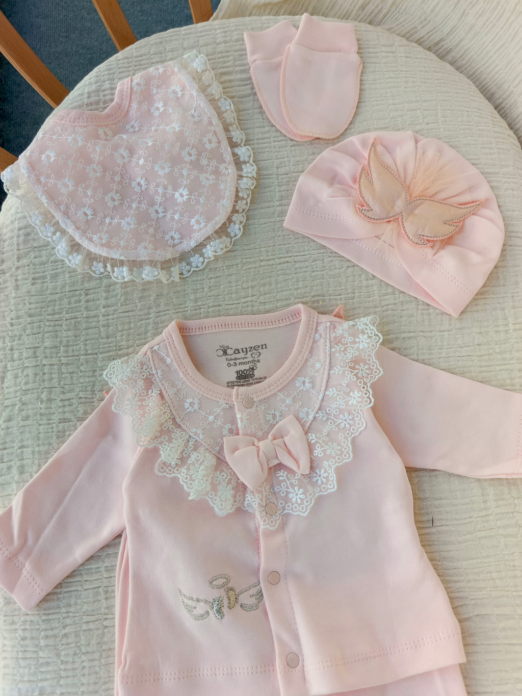 Melek Kanatlı 5'li Yenidoğan Hastane Çıkışı Seti Somon