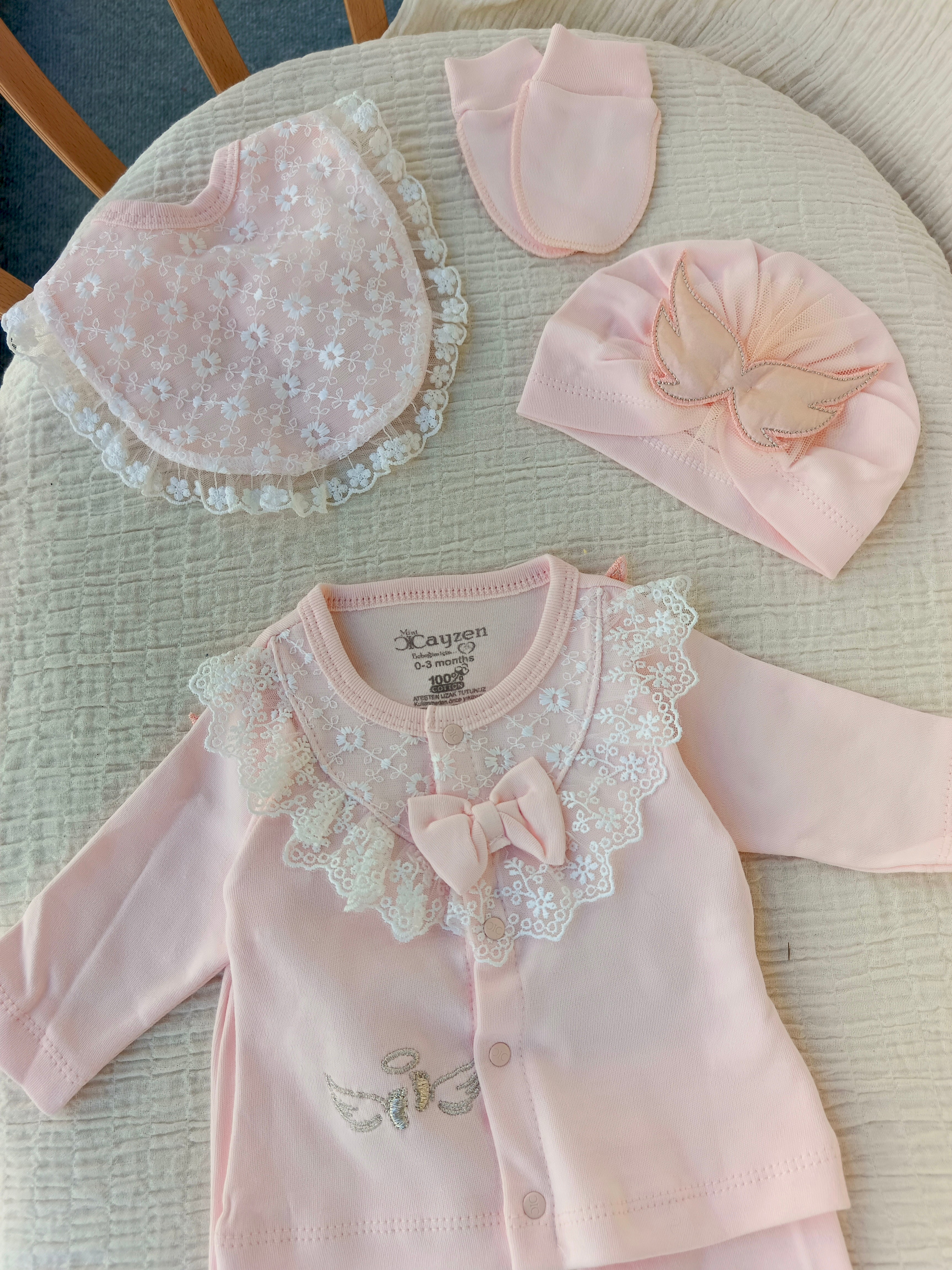 Melek Kanatlı 5'li Yenidoğan Hastane Çıkışı Seti Somon