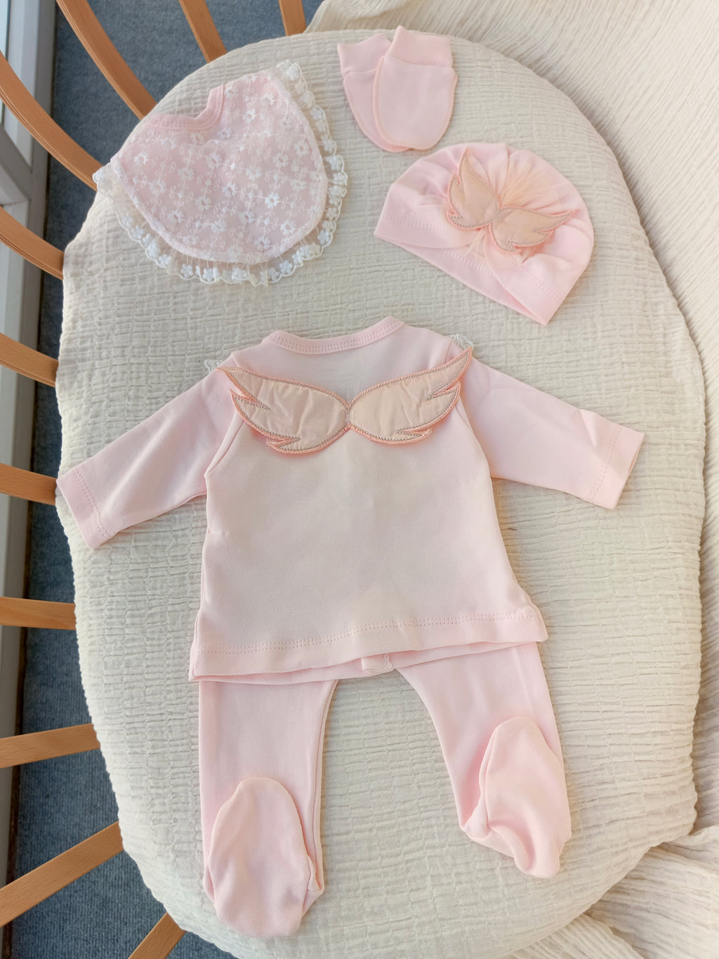 Melek Kanatlı 5'li Yenidoğan Hastane Çıkışı Seti Somon