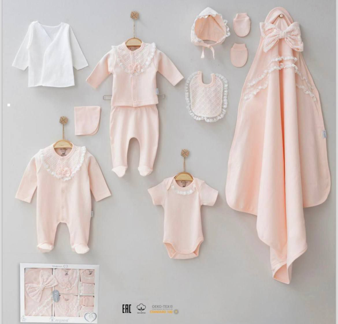 Dantelli Somon Kız Bebek Premium 10'lu Hastane Yenidoğan Seti