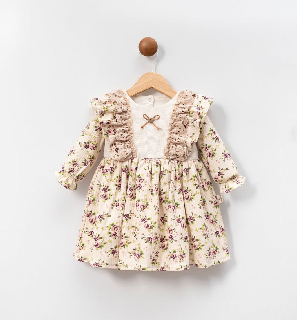Çiçekli Kız Bebek Elbise Pembe