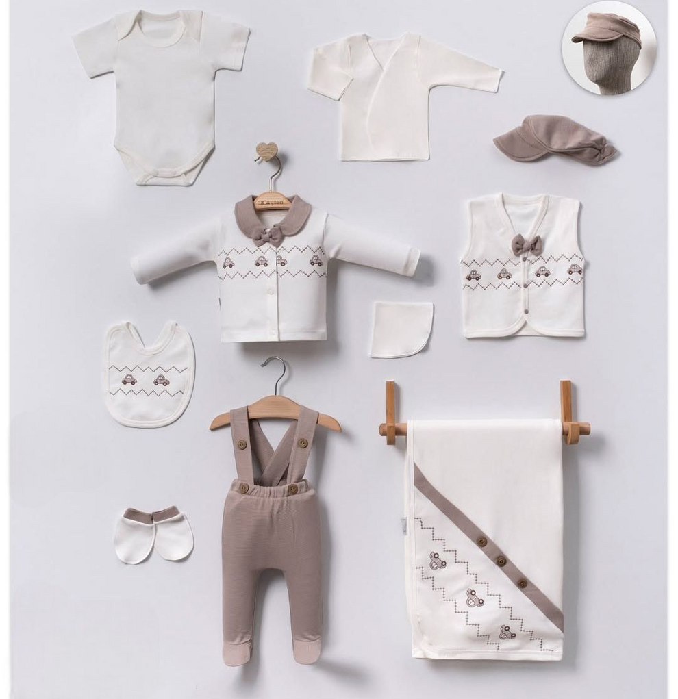 Arabalı Erkek Bebek Premium 10'lu Hastane Yenidoğan Seti