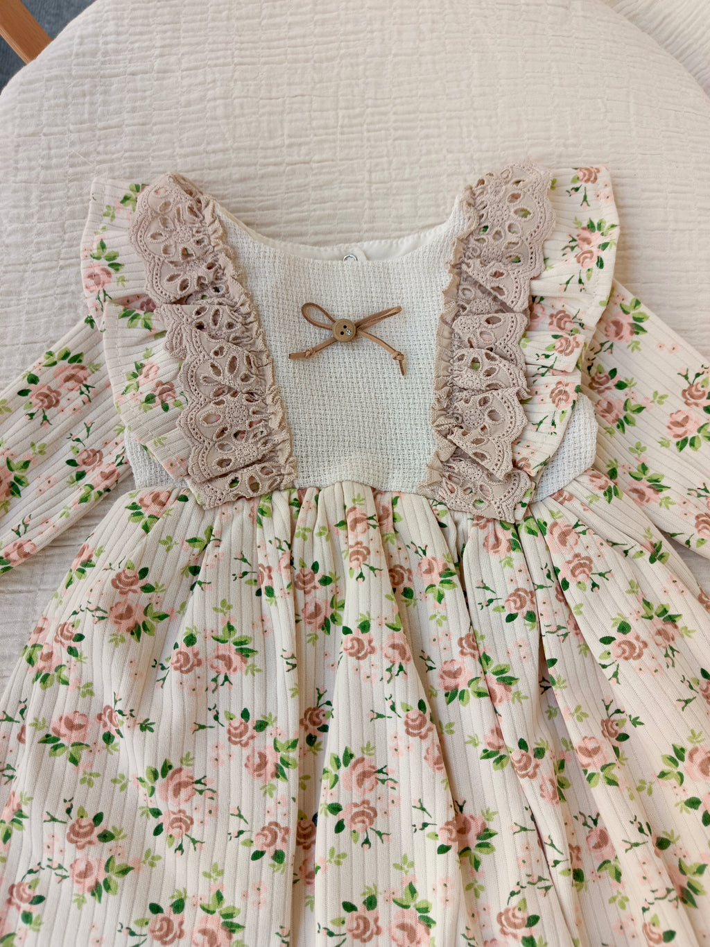 Çiçekli Kız Bebek Elbise Pudra