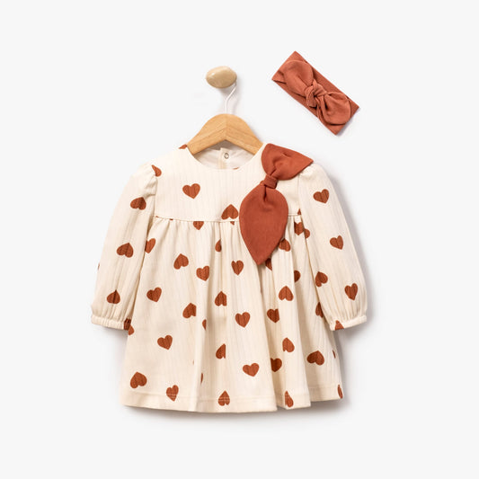 Tarçın Kalpli Elbise Bandana Set