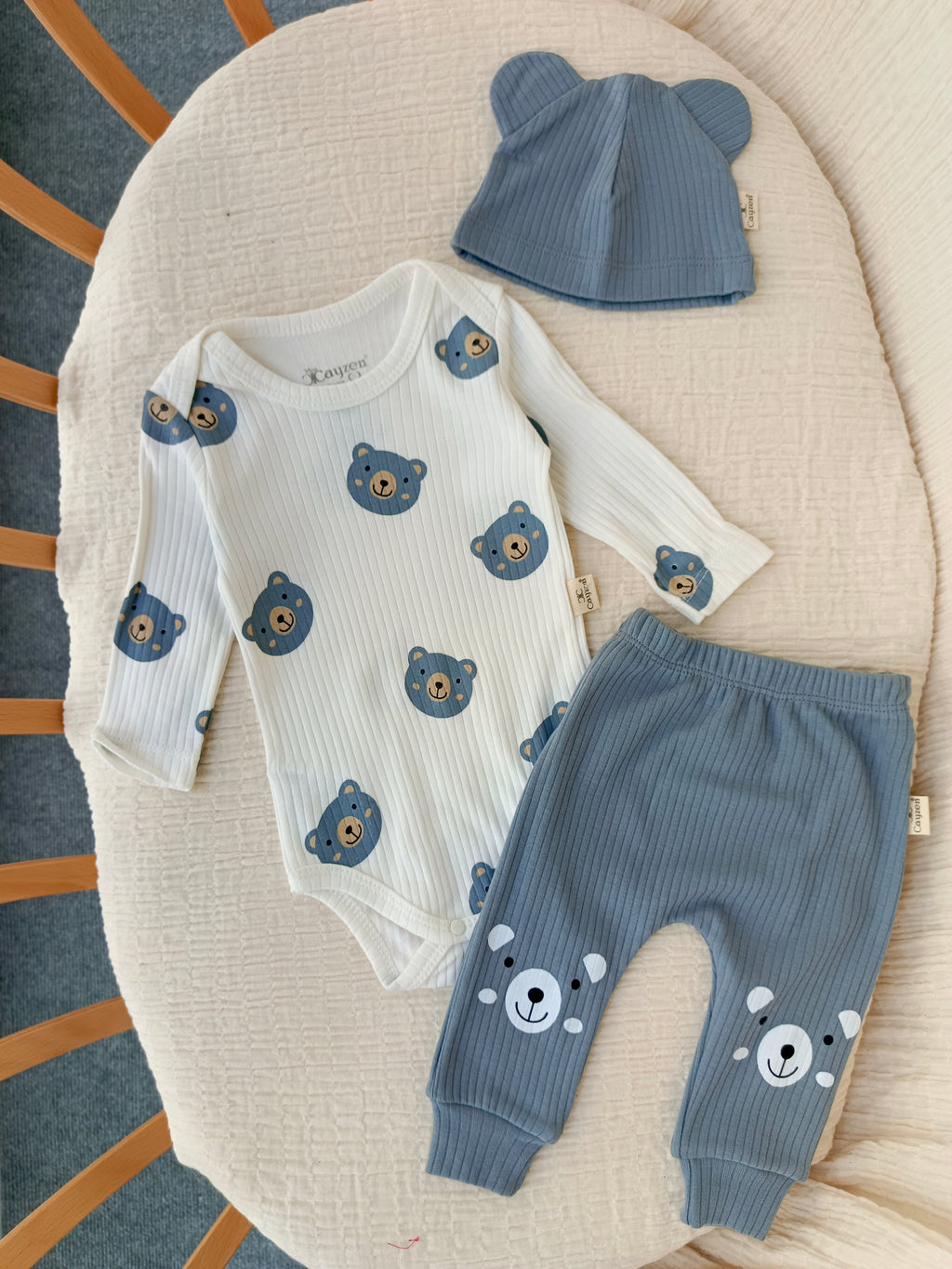 Ayıcık Desenli Bebek 3'lü Takım