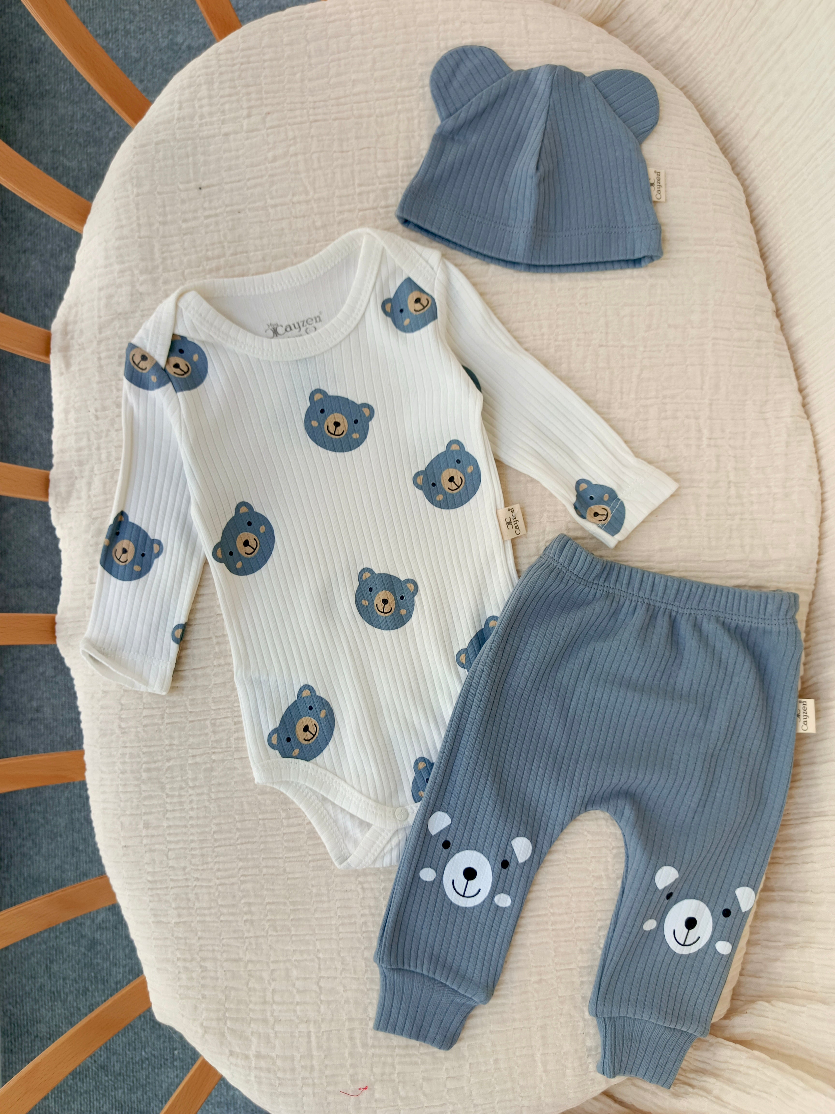 Ayıcık Desenli Bebek 3'lü Takım