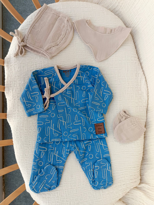 Linear Müslin Hastane Çıkışı Set Mavi