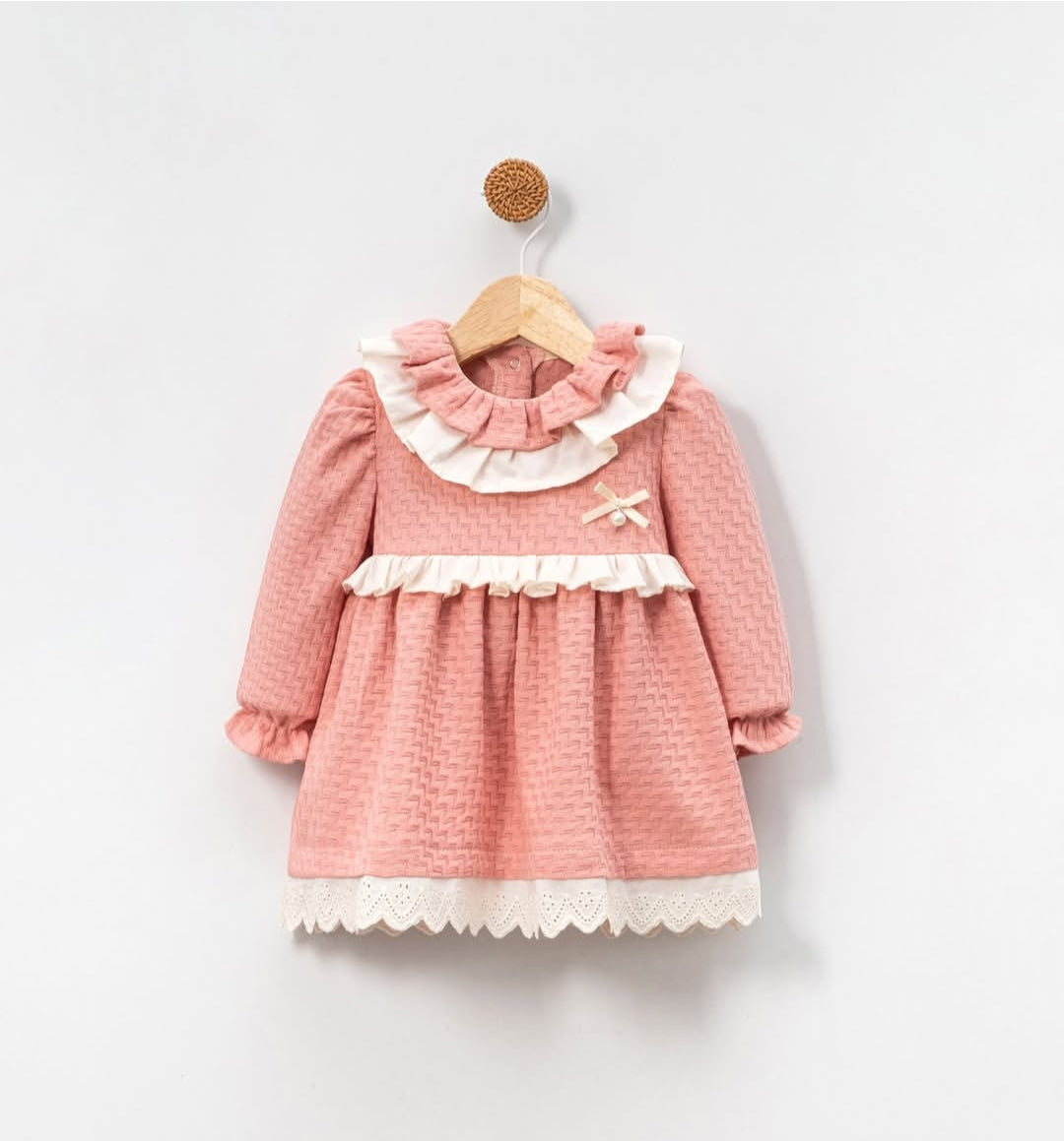 İnci Detaylı Kız Bebek Elbise Pembe