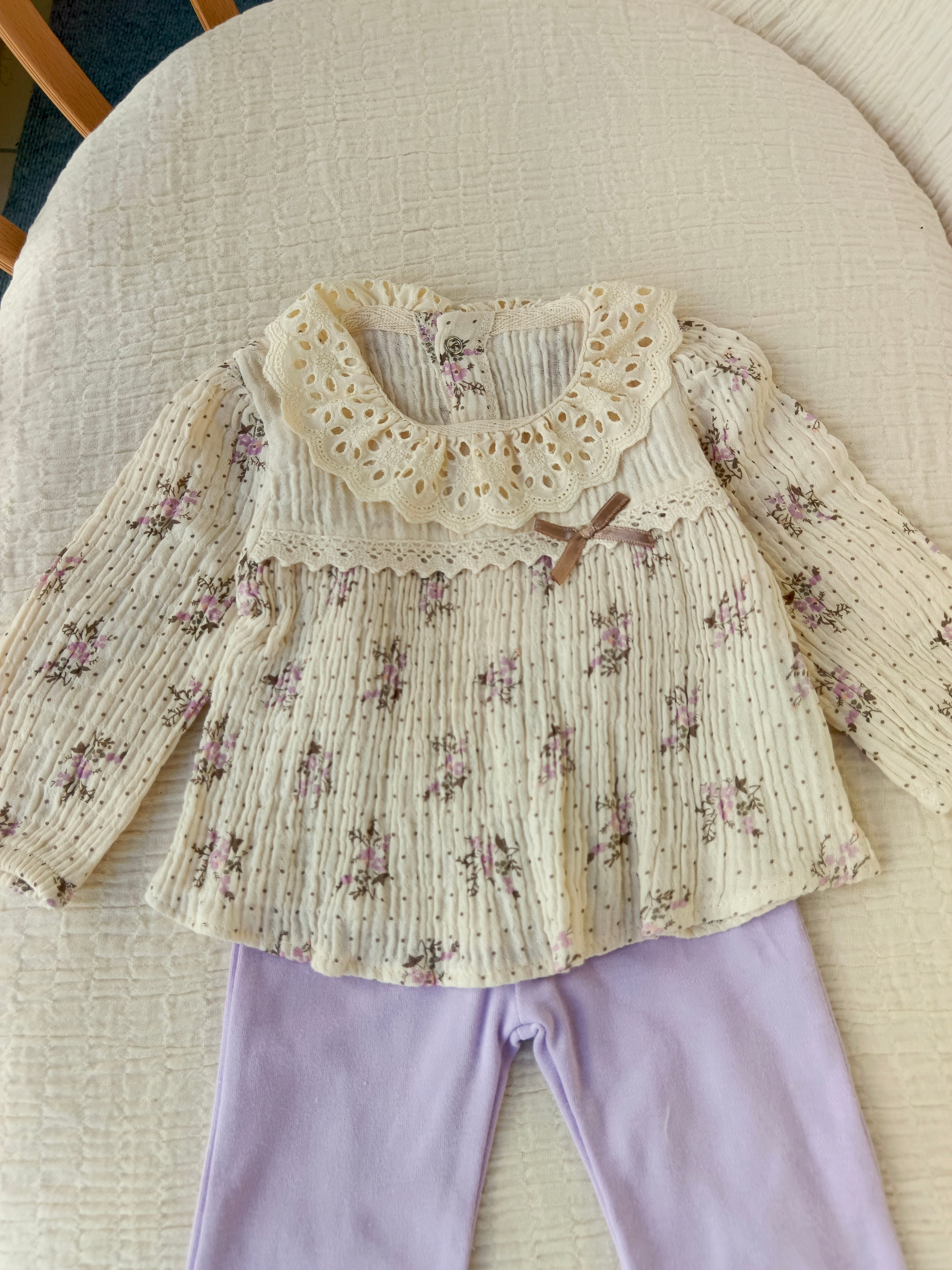 Çiçek Baskılı Müslin 2'li Takım Lila