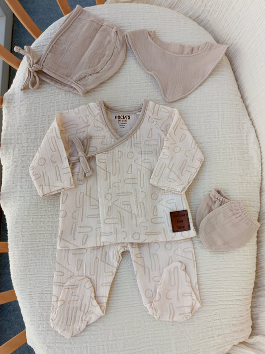 Linear Müslin Hastane Çıkışı Set Bej