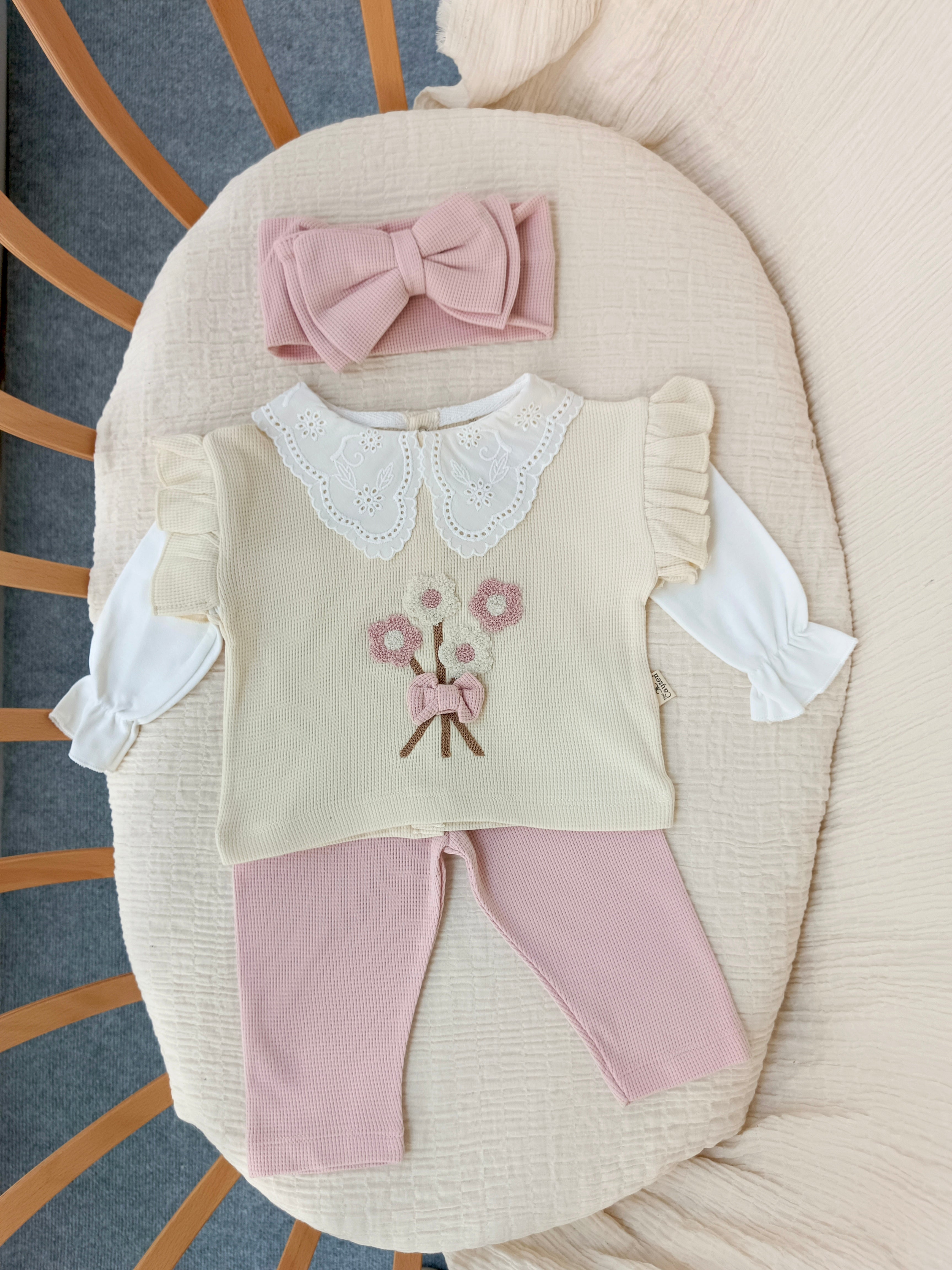 Çiçek Süzineli 3'lü Takım Pembe