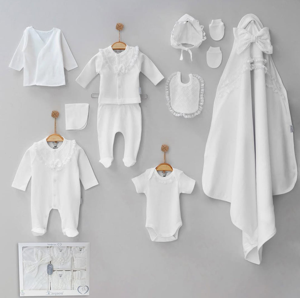 Dantelli Beyaz Kız Bebek Premium 10'lu Hastane Yenidoğan Seti