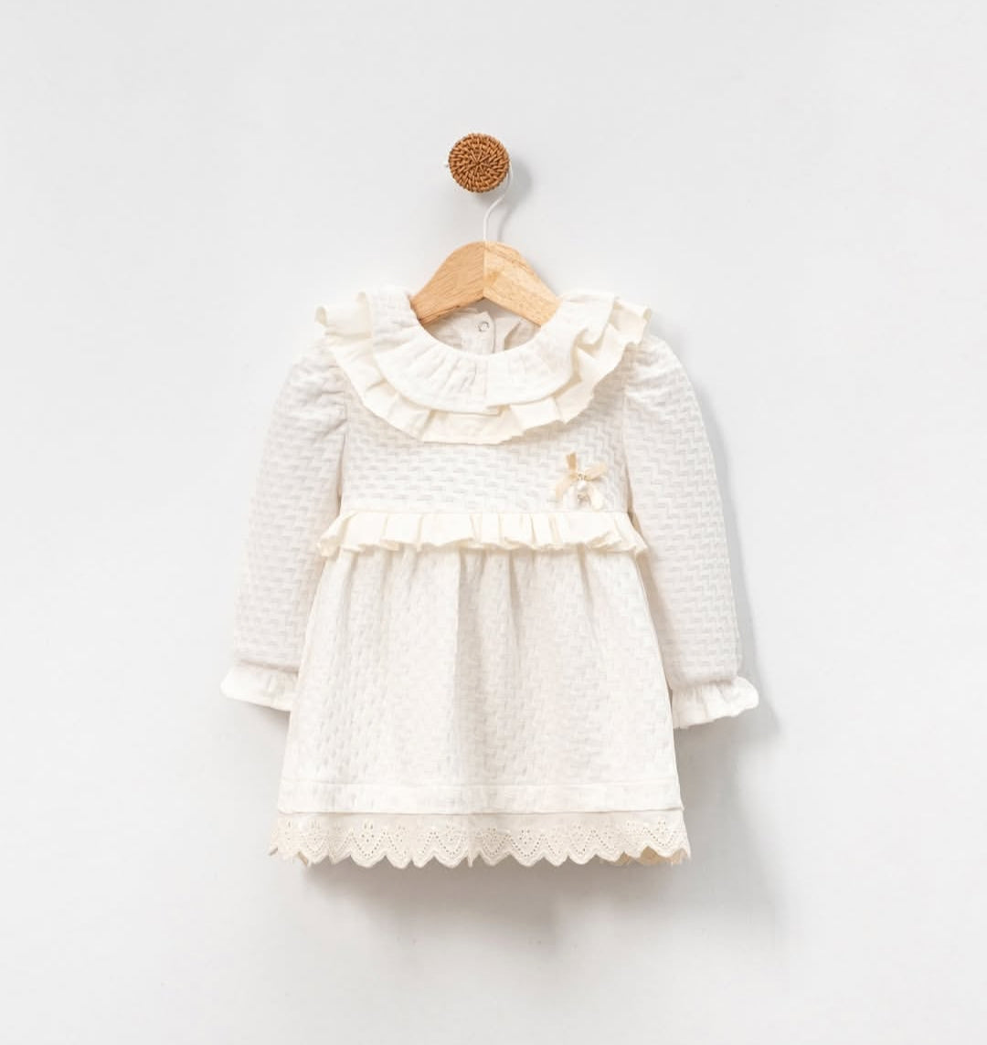 İnci Detaylı Kız Bebek Elbise Beyaz