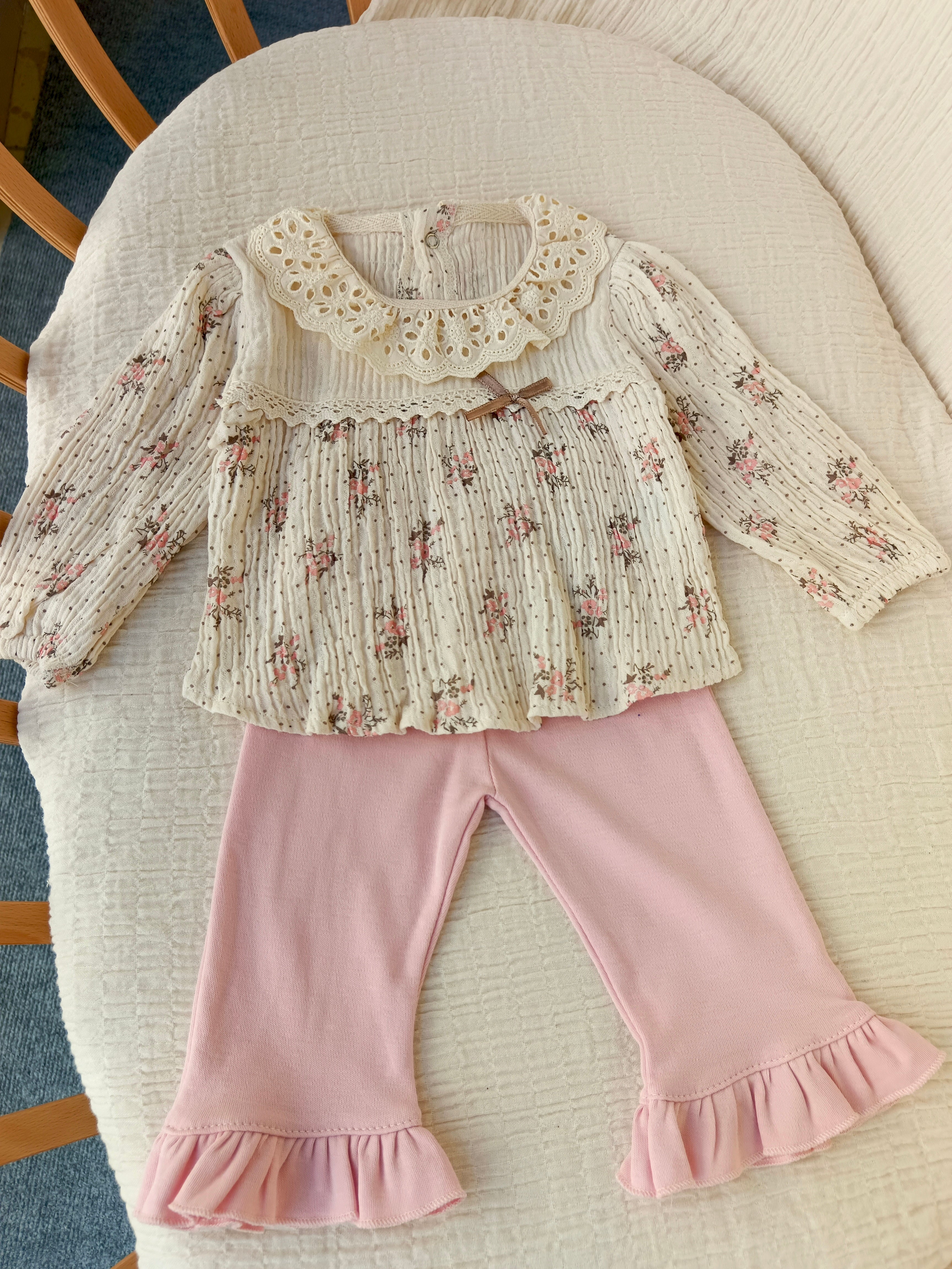 Çiçek Baskılı Müslin 2'li Takım Pembe