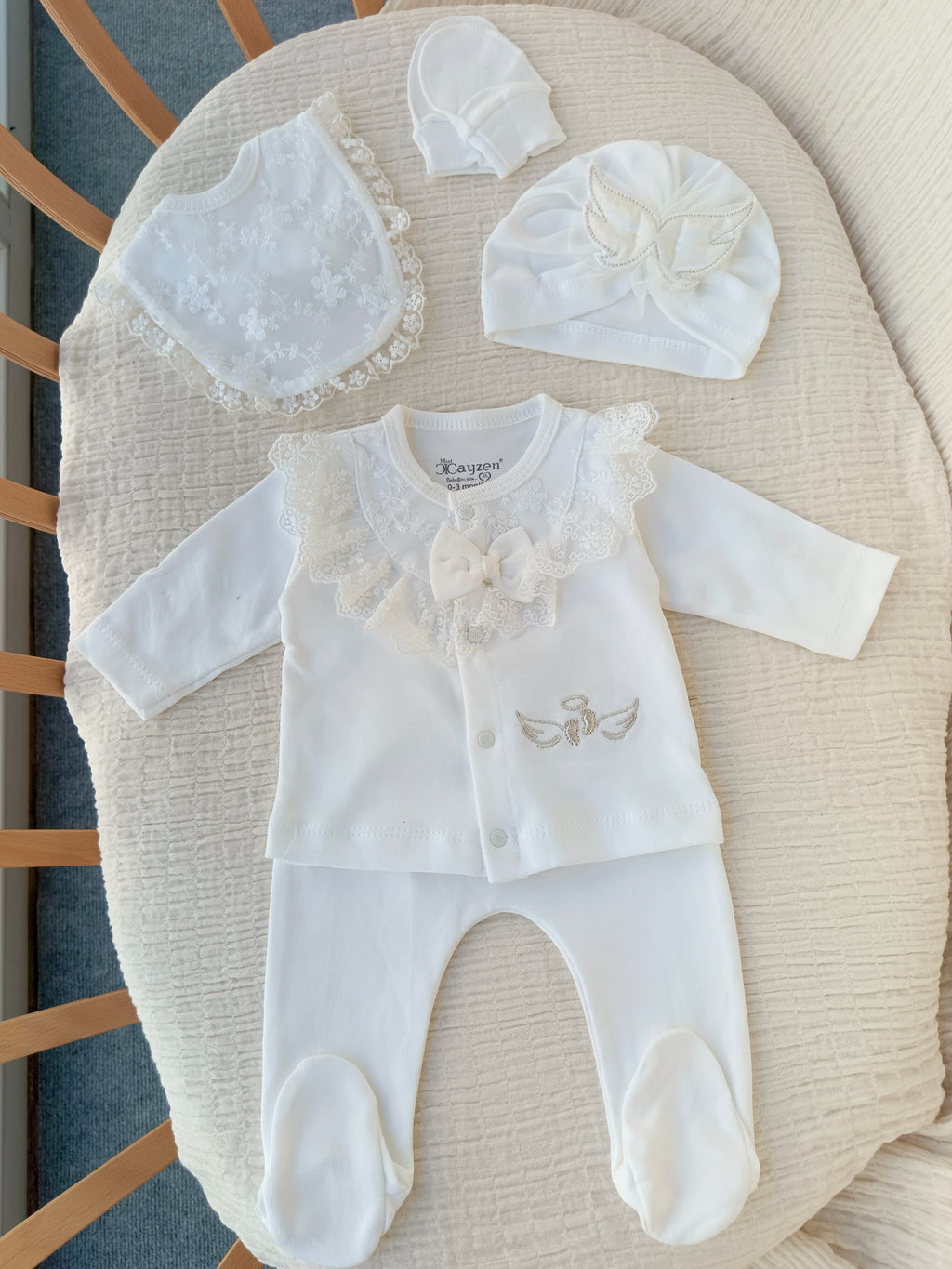 Melek Kanatlı 5'li Yenidoğan Hastane Çıkışı Seti Beyaz