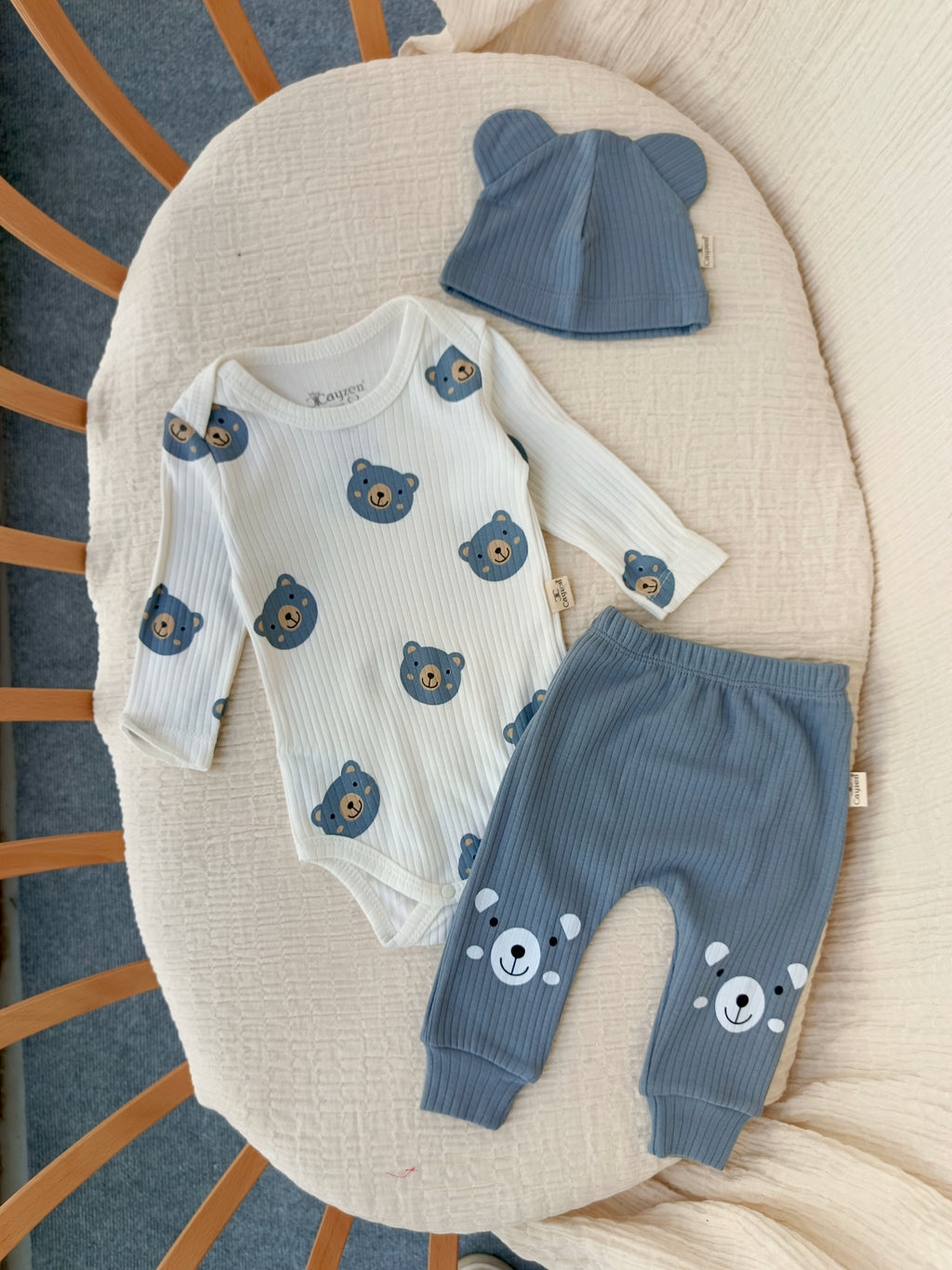 Ayıcık Desenli Bebek 3'lü Takım