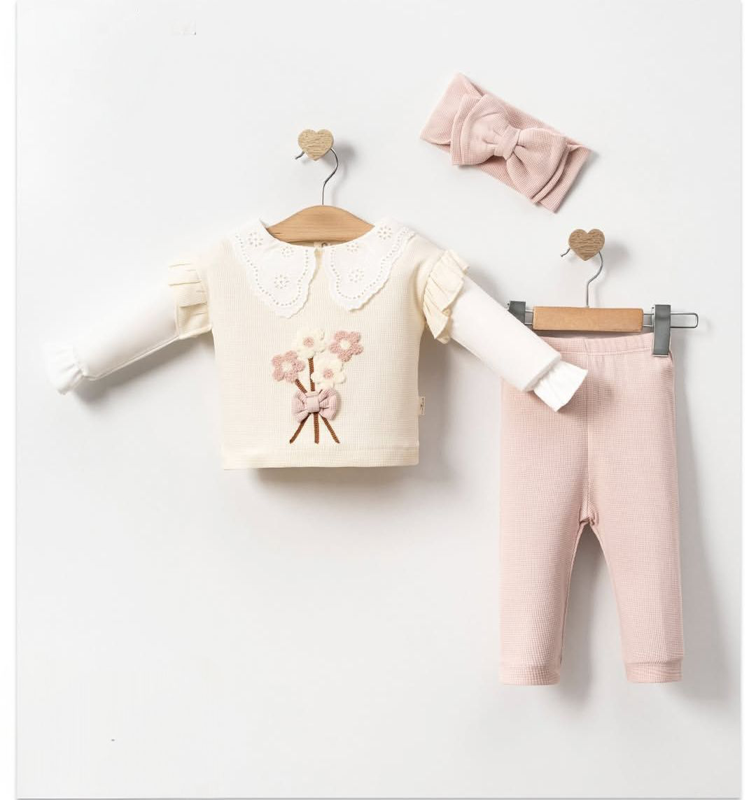 Çiçek Süzineli 3'lü Takım Pembe