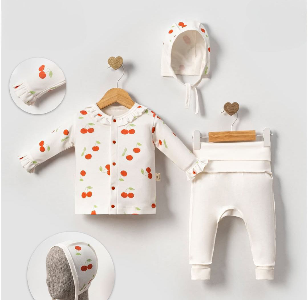 Kirazlı 3'lü Kız Bebek Takım