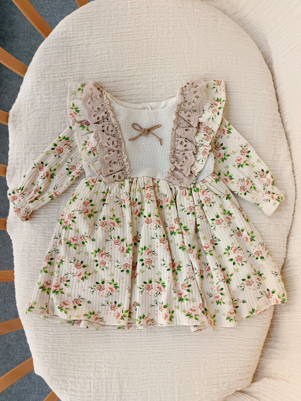 Çiçekli Kız Bebek Elbise Pudra