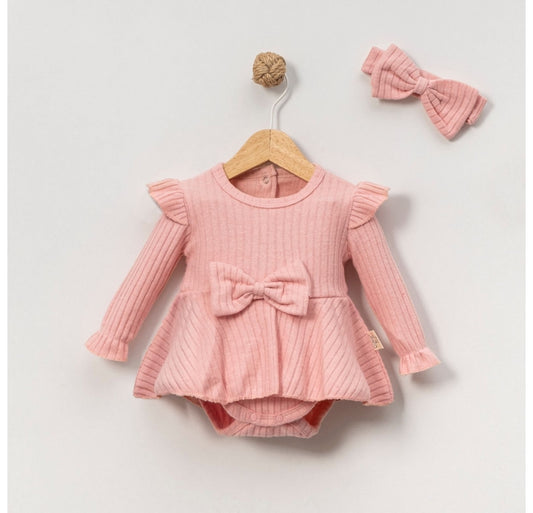 Pembe Şardonlu Romper Takım